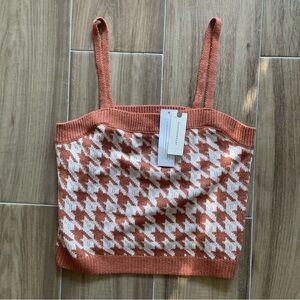 NEW W/ TAG ANTHROPOLOGIE 525 Brown Copper Orange Houndstooth Knit Tank Top Sz SM